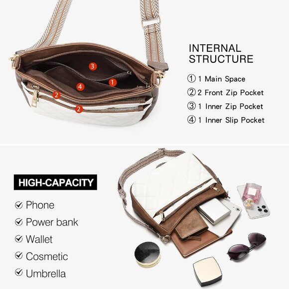 Trendy Quilted Crossbody Bag for Women - Chic Vegan Leather Shoulder Purse - Picture 4 of 7